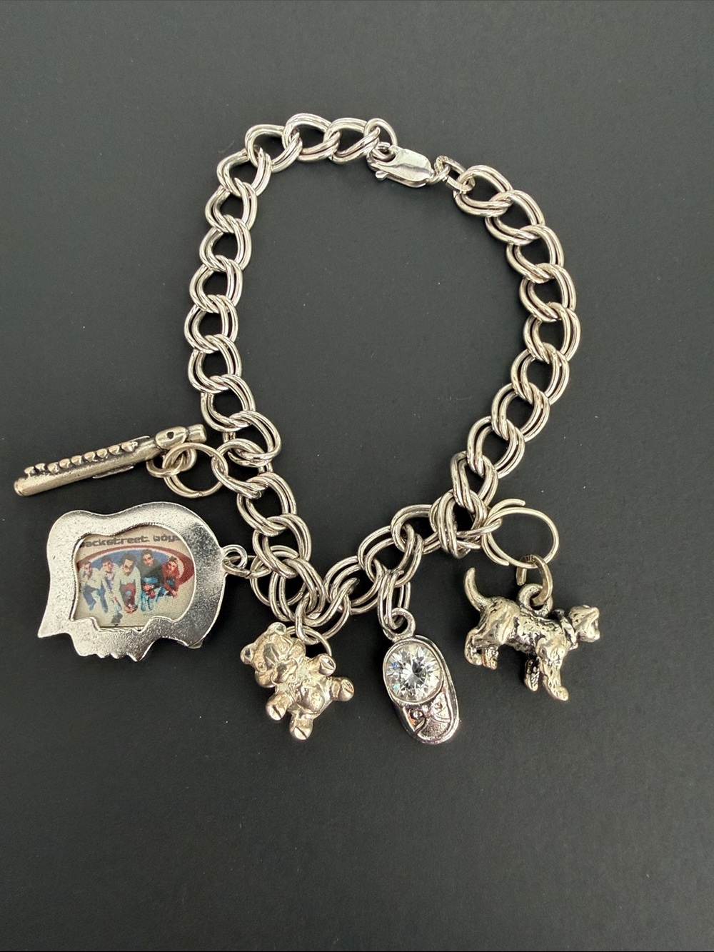 Vintage Silver Charm Bracelet with Photo Frame & Animal Charms - Picture 1 of 3